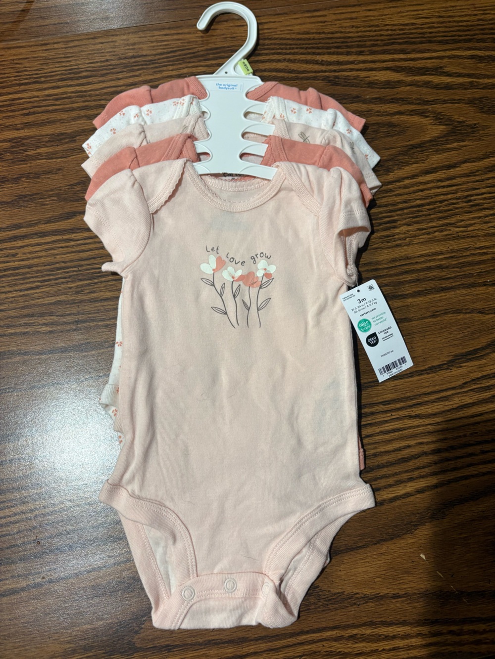 Carter's Light Pink Floral Onesie with 'Let Love Grow' Graphic
